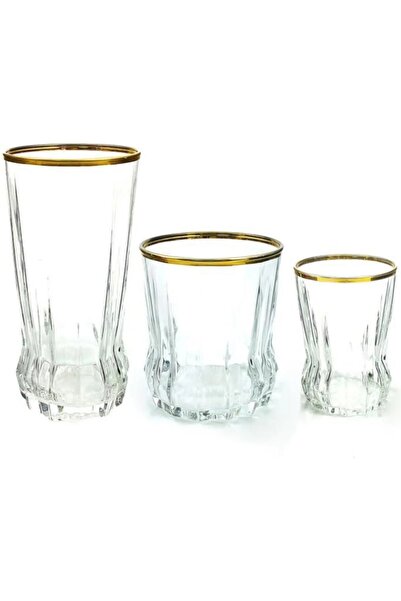 Paşabahçe Gaia Altın Yaldızlı 18 Parça Su Takımı Meşrubat Bardağı Çeyizlik He...