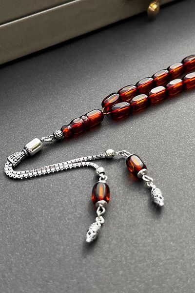 dergah tesbih Silver Color Ankle Length Chancery Drop Amber