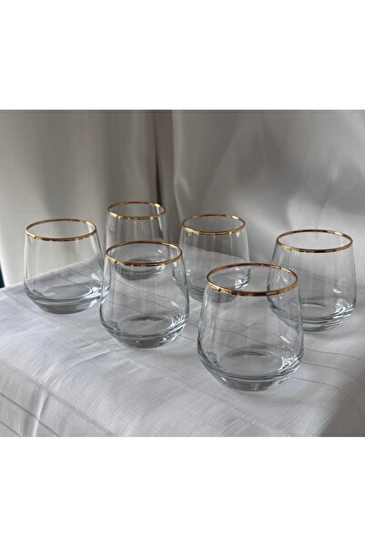 Şahika Kristal cama atılan imza Set of 6 Duru Gold Water Glasses 345 ml