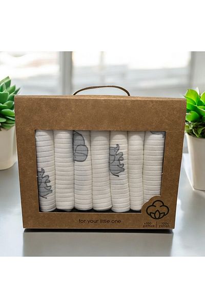 BYS TİCARET 100% Cotton Organic Baby Girl - Boy Mouth Wipes Set of 7 Boxed