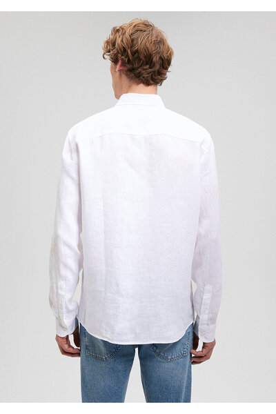 Mavi Beyaz Keten Gömlek Slim Fit / Dar Kesim 021190-620