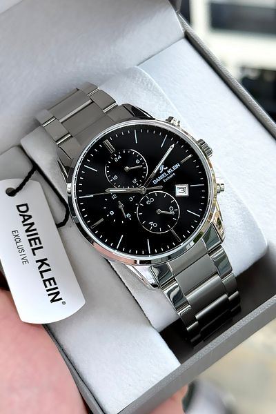 Daniel Klein Father's Day Gift Original 24 Months Guarantee2 Silver Color Black Dial Steel Men's Wristwatch