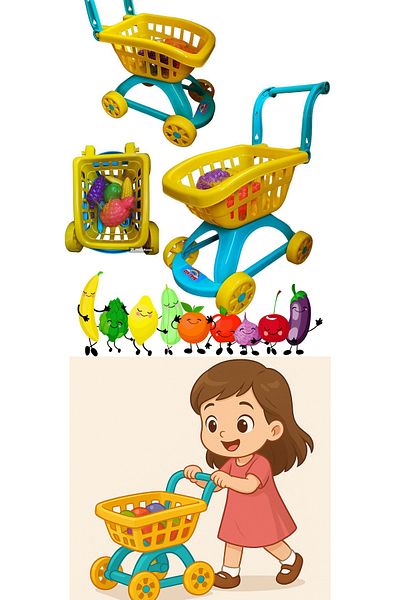 Merva Grocery Cart Fruity Mesh Toy Grocery Cart with Wheels