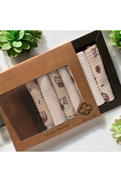 BYS TİCARET 100% Organic Cotton Baby Girl - Boy Mouth Wipes Set of 7 Boxed