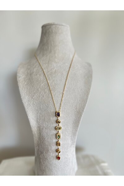 Enki Design Baguette Row Stone Y Necklace