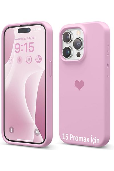 GAGA ELEKTRONİK Heart Logo Velvet Inside Silicone Case for iPhone 15 Pro Max