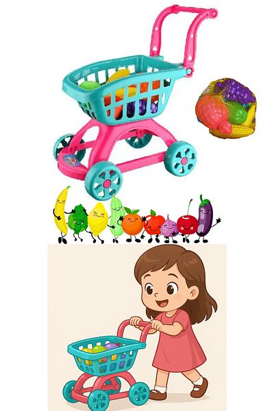 Merva Grocery Cart Fruity Mesh Toy Grocery Cart with Wheels