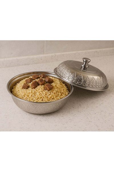 ALMUFARREJ طبق تقديم عميق من الفولاذ المقاوم للصدأ مع غطاء أنيق