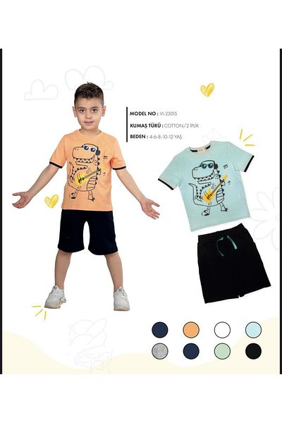 Bubble 4-12 Years Old Boy's Cotton 2-Ply Top Printed T-Shirt Bottom Elastic Waist Shorts Two Piece Set