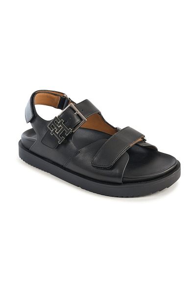 Tommy Hilfiger Damensandalen aus schwarzem Leder – FW0FW07736BDS