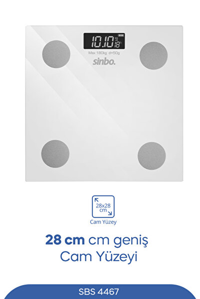 Sinbo Sbs-4467 Bluetooth Dijital Yağ Su Kas Vücut Kitle Endeksi Kilo Ölçer Tartı Baskül - 28 Cm