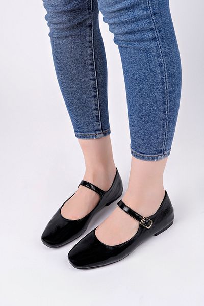 Deripabuc Genuine Leather Black Patent Leather Women's Leather Ballerinas Dp58-4058