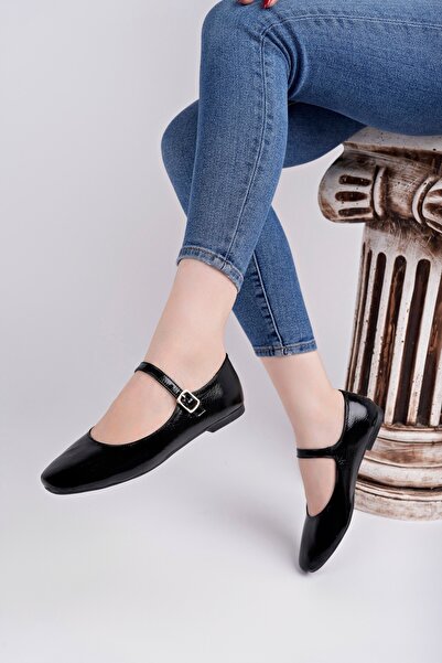 Deripabuc Genuine Leather Black Patent Leather Women's Leather Ballerinas Dp58-4058