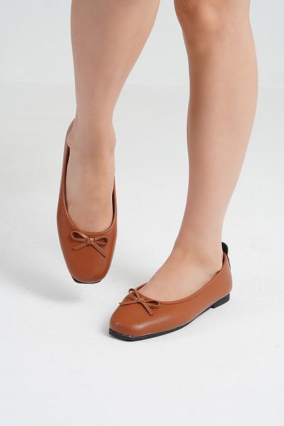 Beyond Women's Tan Daily Bow Low Heeled Comfortable Ballerinas Byndfmrc01