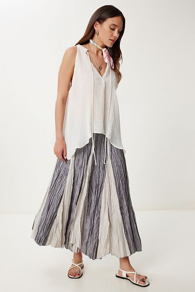 Happiness İstanbul Women's Gray Crinkle Effect Summer Parachute Skirt Us00970