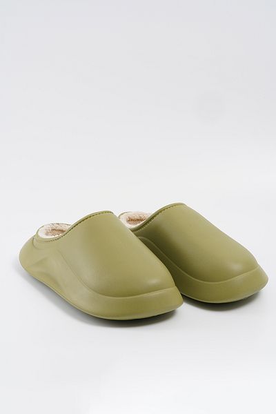 Beyond Γυναικείες παντόφλες Green Wander Matte Faylon με Γούνα Εσωτερική Σόλα 4cm BYNDFAY012