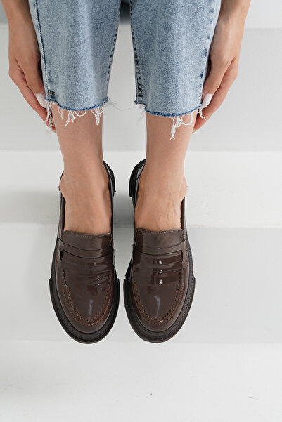 Beyond Women's Brown Patent Leather Corteko Thick Sole Loafer Moccasin Shoes 4,5cm Byndlfrk02