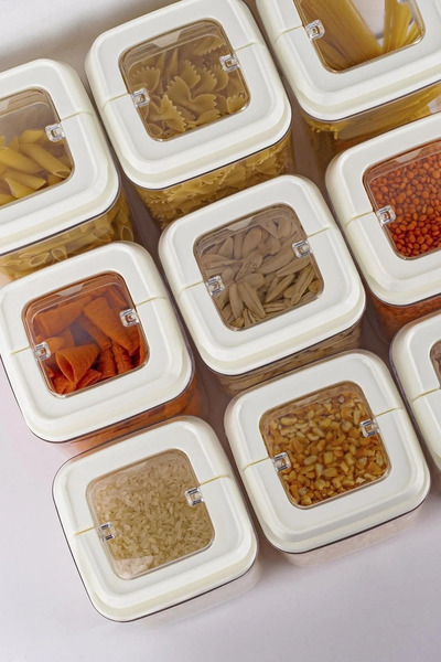 MYBOX 6-Piece Spice Rack Vacuum Storage Container White (Special Lid), Food Container