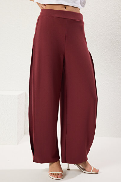 Trendyol Collection Burgundy Side Pleated High Waist Stretchy Knitted Trousers Twoss25Pl00054