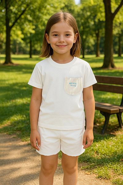 TRENDYOLKIDS Girl Ecru Cotton T-Shirt-Shorts Set Tkdss25Au00118