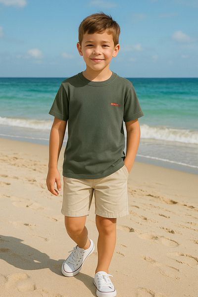 TRENDYOLKIDS Χακί εμπριμέ πλεκτό μπλουζάκι TKDSS25TS00038