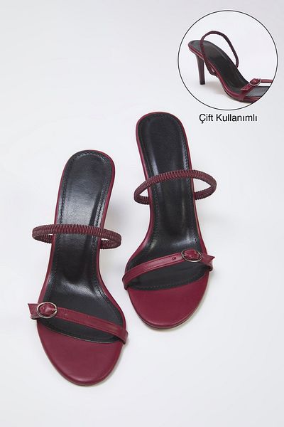TRENDYOL SHOES Burgunderrote, detaillierte Damen-Sandalen mit doppeltem Verwendungszweck und dünnem Absatz und mandelförmiger Zehenpartie TAKSS25TO00010