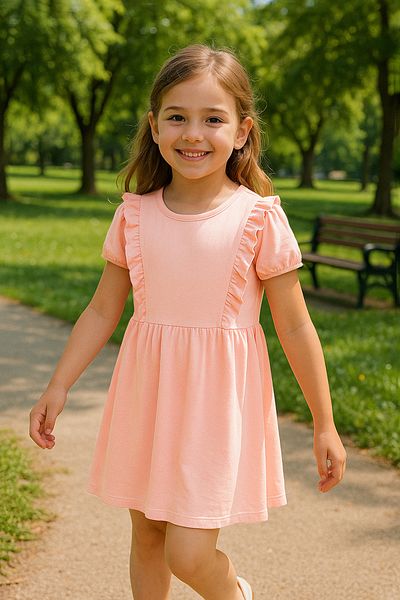 TRENDYOLKIDS Salmon θηλυκό παιδί 100% βαμβακερό βολάν κοντομάνικο μίνι γιορτινό πλεκτό φόρεμα TKDSS25EL00065