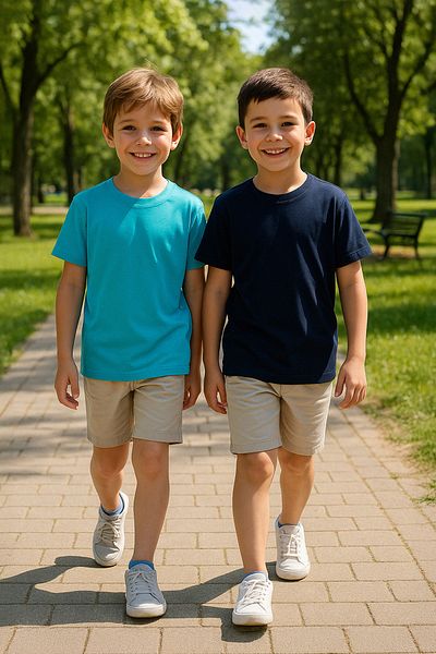 TRENDYOLKIDS Marineblaues 2er-Pack übergroße Strick-T-Shirts für Jungen TKDSS25TS00052