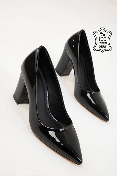 SOHO Patent Leather Genuine Leather Black Women's Classic Heeled Shoes - 20185