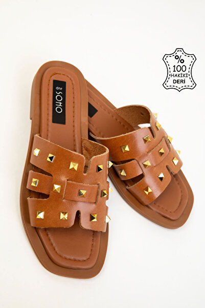 SOHO Γυναικείες παντόφλες Tan Γνήσιο Δέρμα 20372