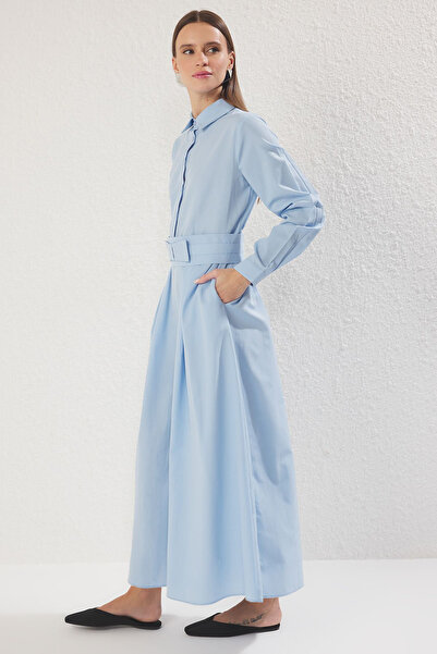 Trendyol Modest Rochie țesută cu fundă albastru deschis TCTSS25EB00122