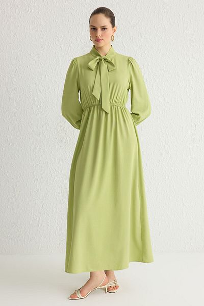 Trendyol Modest Χακί γιακά δεμένο ίσιο υφαντό φόρεμα TCTSS24EB00136