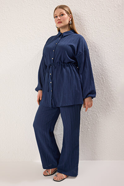 Trendyol Modest Navy Blue Elastic Regular Woven Hijab Top and Bottom Set Tctss25Us00046