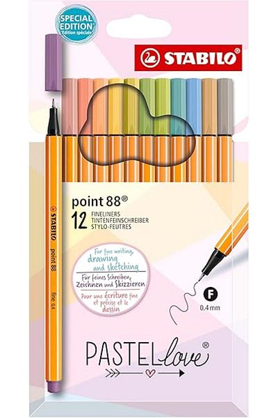 Stabilo Point 88 - Felt Tip Pens - Pastellove Set - Pack of 12 - Various Colours