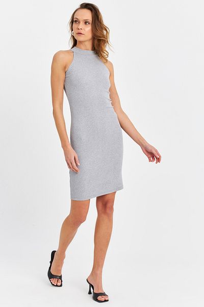 Cool & Sexy Women's Gray Melange Camisole Sleeveless Dress Yi̇1567