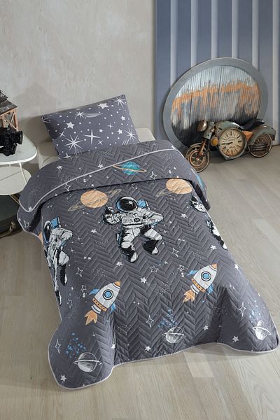 Formeya Einzel-Piqué-Tagesdecken-Set für Kinder- und Jugendzimmer mit Astronautenmuster, 160 x 230 cm (OHNE BLATT)