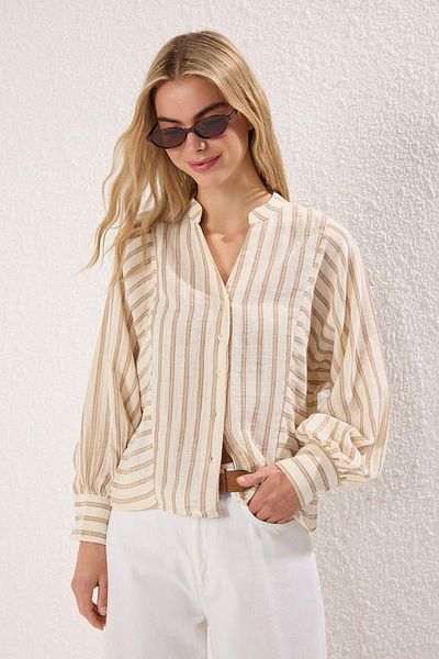 Trendyol Collection Beige-Multicolored Shirt Twoss25Go00163