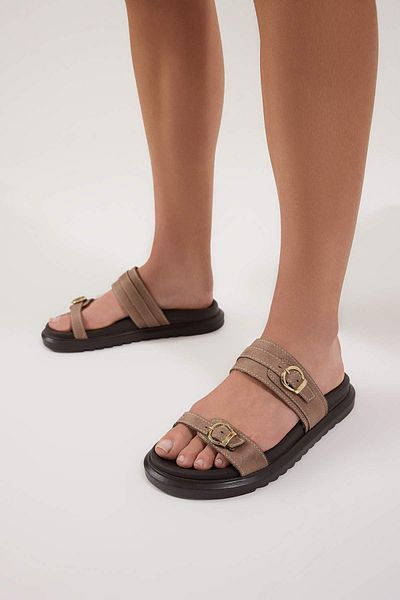 TRENDYOL SHOES Nerz Doppelte Schnalle Braun Dicke Sohle Damen Hausschuhe TAKAW25TE00009