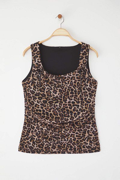 Trendyol Curve Brown Leopard Print Bow Accessory Detailed Knitted Large Size Blouse Tbbss25Af00092