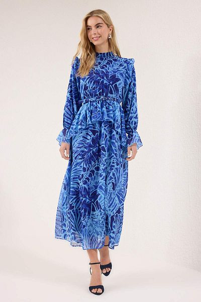 Trendyol Modest Saks Lined Floral Woven Chiffon Hijab Dress Tctss25Eb00097