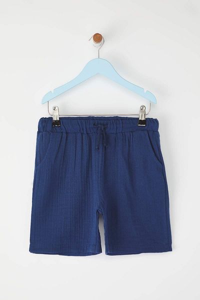 TRENDYOLKIDS Navy Blue Boy's 100% Cotton Basic Elastic Waist Muslin Woven Shorts & Bermuda Tkdss25Sr00032