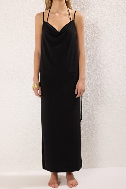 Trendyol Collection Black Knitted Slit Maxi Beach Dress Tbess25El00115