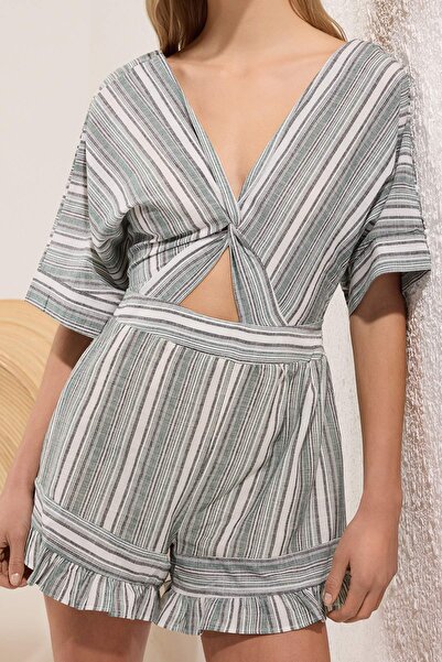 Trendyol Collection Striped Woven Cut-Out Beach Mini Jumpsuit Tbess25Tu00005
