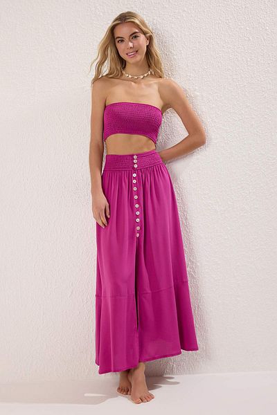 Trendyol Collection Fuchsia Woven Buluğlu Button Moving Beach Straple Bluz Impact Tbess25Au00081