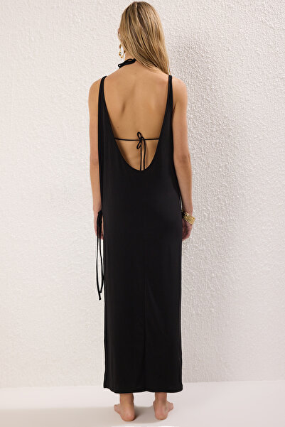Trendyol Collection Black Knitted Slit Maxi Beach Dress Tbess25El00115
