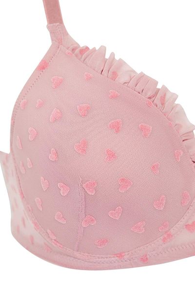 Trendyol Curve Powder Flock bedruckter Herz-BH mit festem, verstellbarem Träger in Übergröße TBBSS25CW00011