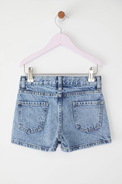 TRENDYOLKIDS Dark Blue Girl Cotton Asymmetric Denim Shorts Skirt Tkdss25Et00006