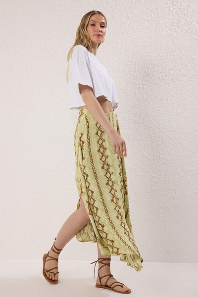 Trendyol Collection Multicolored Asymmetrical Slit Long/Maxi Viscose Skirt Twoss25Et00183