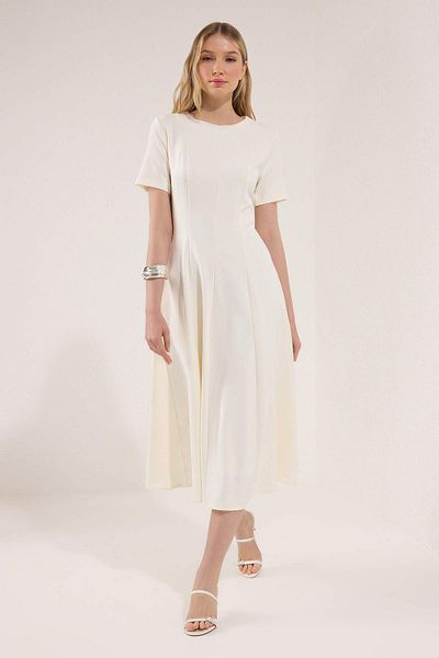 Trendyol Collection White Skirt Waist Opening Lined Midi Woven Dress Twoss25El00790