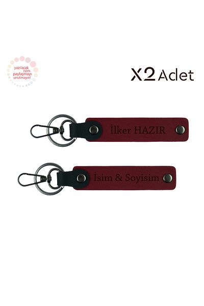 Miaju A Lasting Surprise for Your Love – Personal Name Written Keychain Set, Claret Red